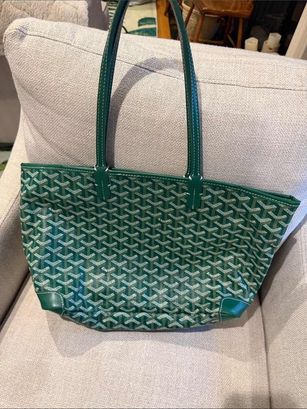 Green Goyard-Style Chevron Tote Bag - Elegant Green Pattern